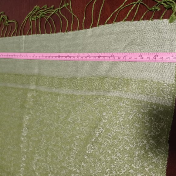 Pashmina Silk scarf Yoga Shawl Bohemian light green reversible wrap - Picture 3 of 10